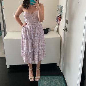 Lulus Adorn Lavender Lace Strapless Midi Dress